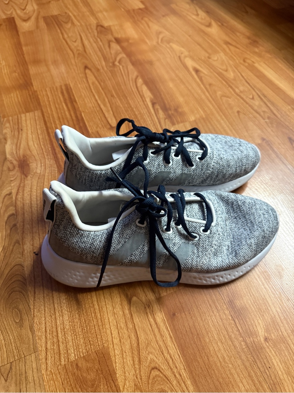 adidas Women's Light Gray Knit Sneakers with Navy Laces